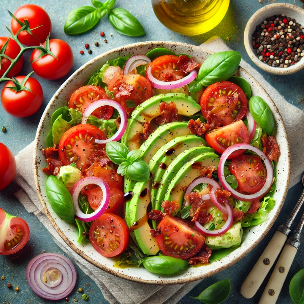 Tomato, Basil, Avocado, and Bacon Salad Recipe: A Flavorful and Hearty Dish