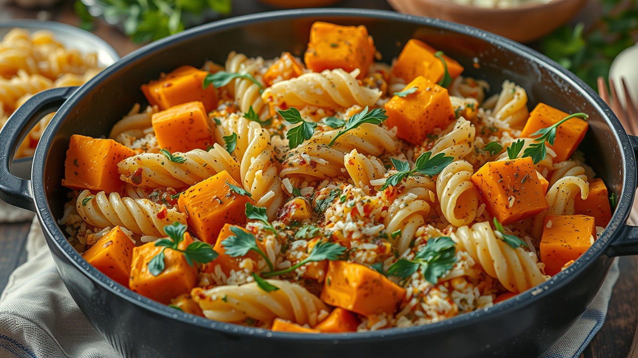 One pot meal recipe with sweet potatoes – rice – pasta